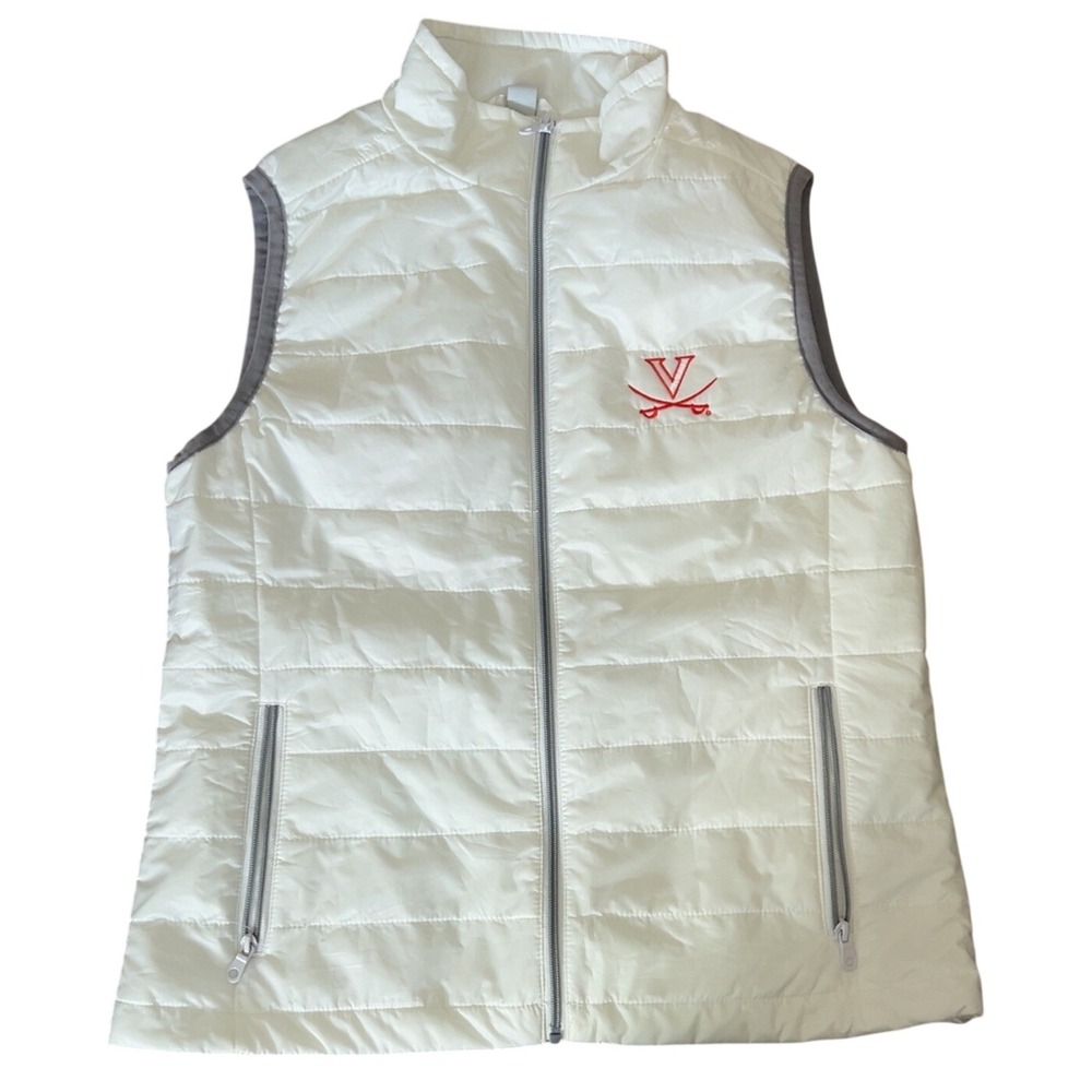Vantage UVA Cavaliers white quilted puffer vest inside pocket | SZ:  Medium